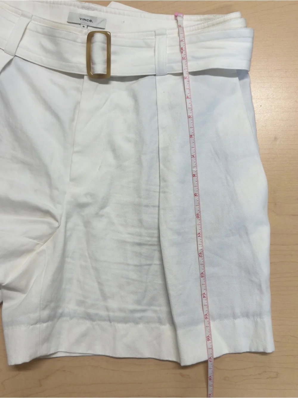 Vince White Belted Cotton Linen Blend Pleated Shorts Size 10